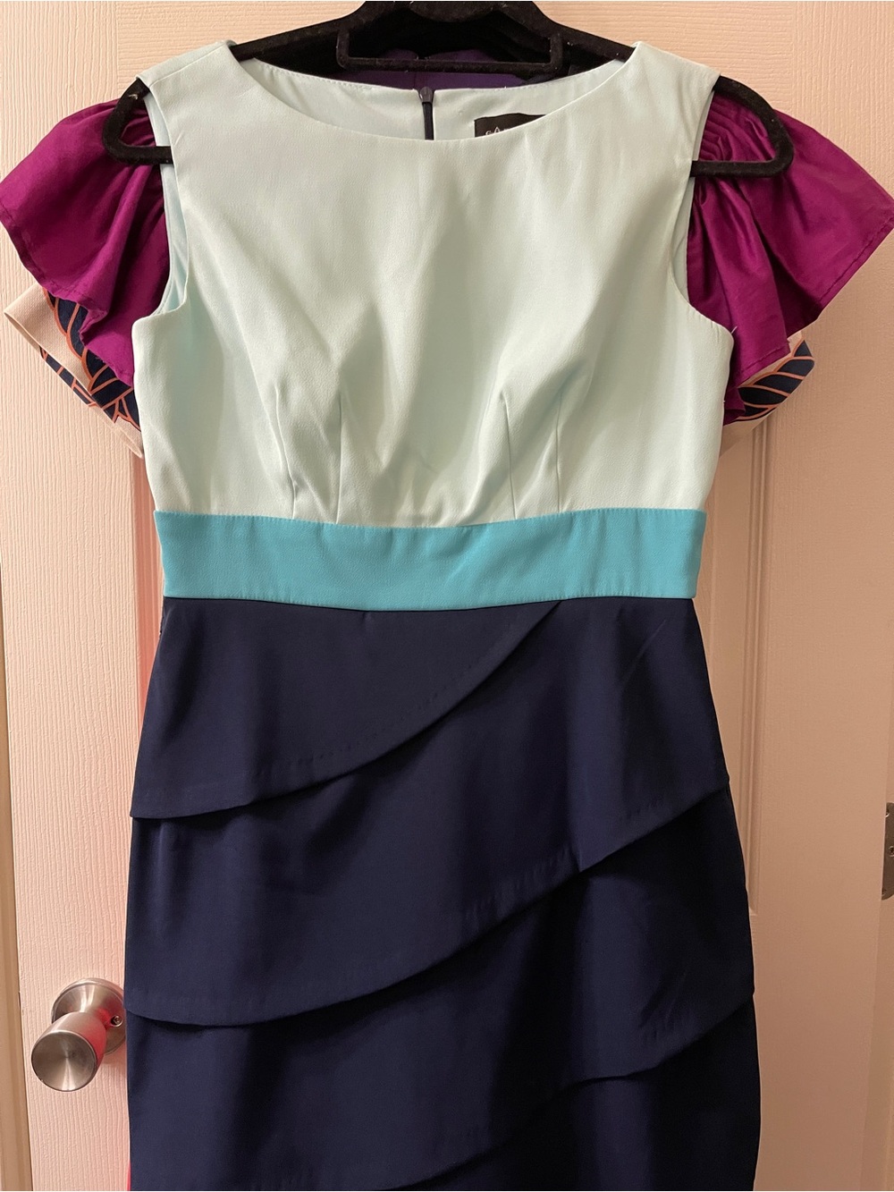 Colorblock Navy and Mint Sheath Dress